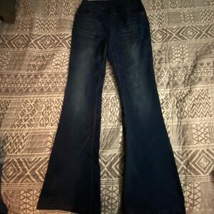 Bootcut pull on jeans. Dark blue denim.